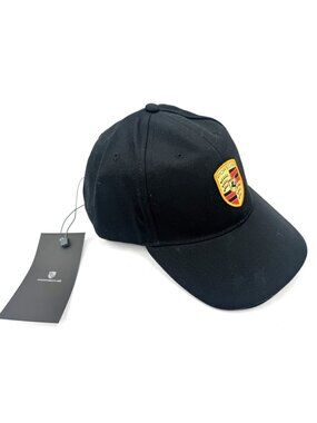 NWT Porsche Embroidered Logo Crest Black Hat Baseball Cap Adjustable Strap